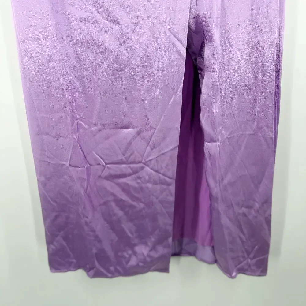 LINE & DOT Adelyn Skirt SZ Small NWT Lilac Purple Satin High Slit Midi Zipper